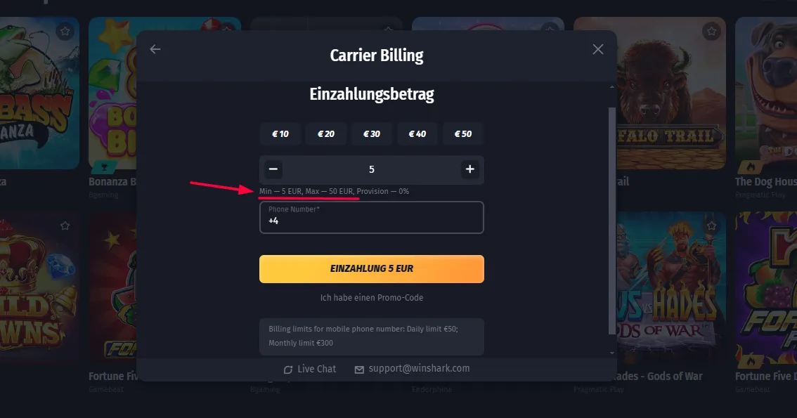 Winshark online casino handy einzahlung