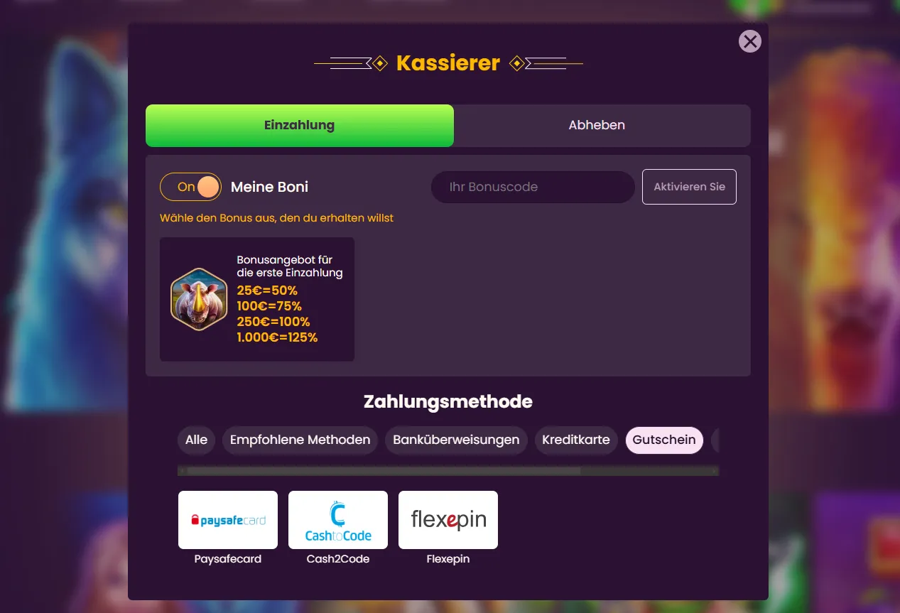 Bizzo Online Casino mit Flexepin