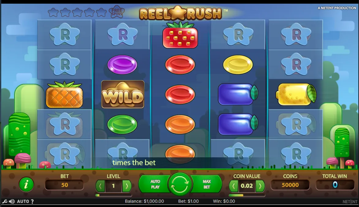 Reel Rush slot mit niedriger Volatilität