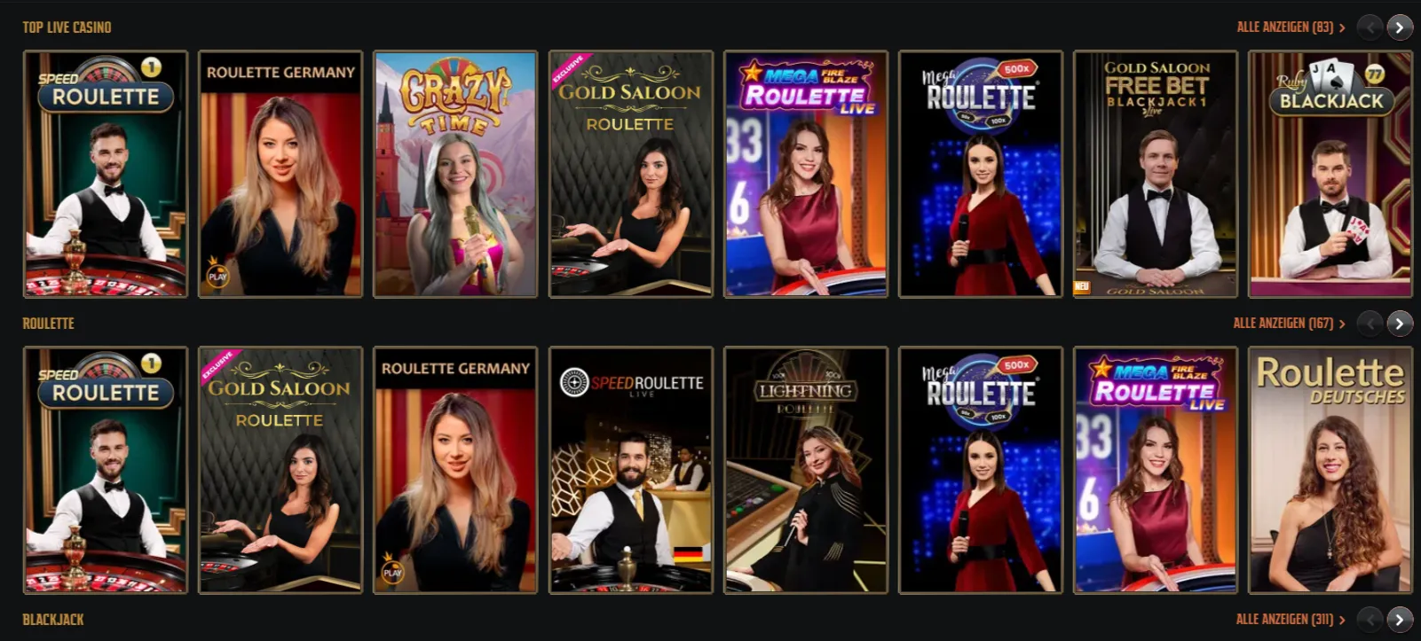 Gransino Live Casino Spielesortiment Gransino Live Casino Spiele