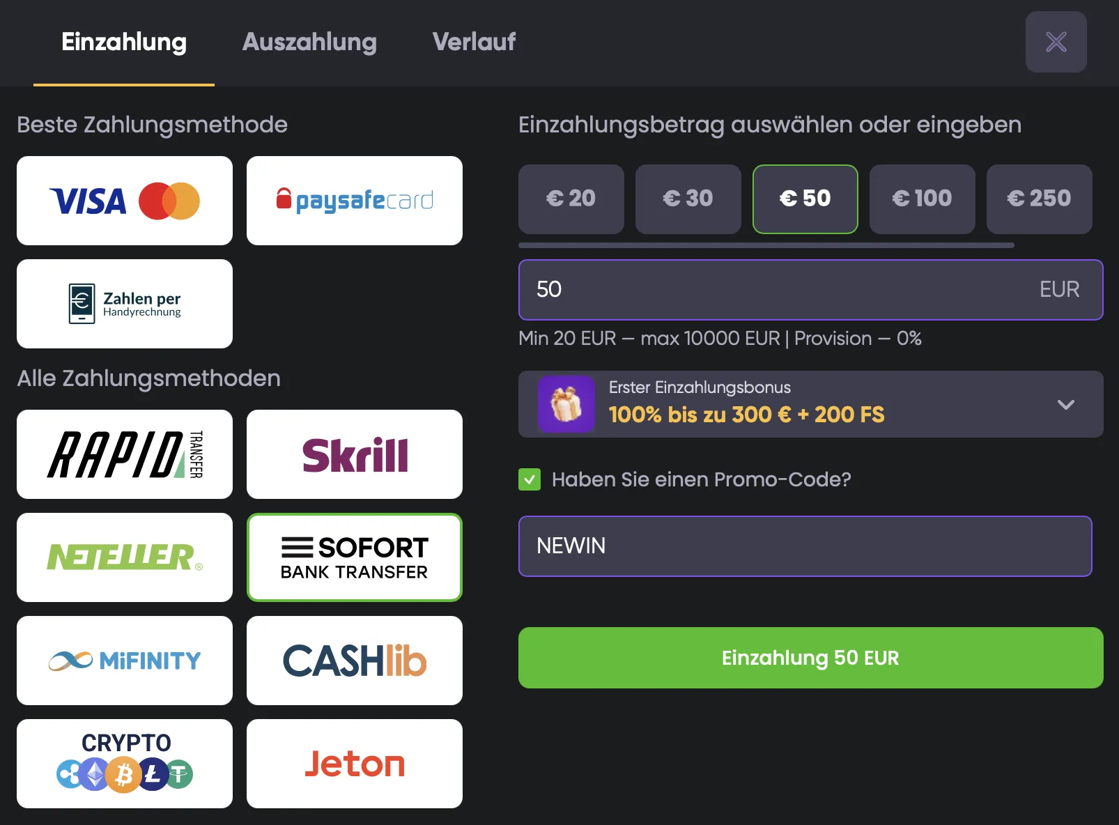 SpinLine Casino Sofortüberweisung SpinLine Casino mit Sofort